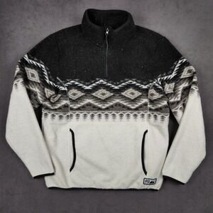 Powder River Outfitters Fleece Pullover Mens Medium Black White Aztec 1/4 Zip